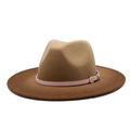 Classic caramel wool fedora hat with a pink faux leather band and golden buckle - M (56-58cm) / Brown