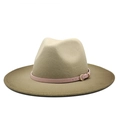 Detail of camel wool fedora hat featuring a pink leather band with a gold buckle - M (56-58cm) / Army Green