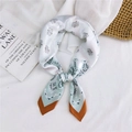 Elegant silk scarf in mint green and caramel paisley print for a classic fashion look - Green Paisley Frame / 70cm