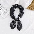 Elegant black and white paisley silk-satin square neck scarf tied in a stylish knot - Classic Paisley Black / 70cm