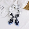 Elegant paisley pattern silk square scarf in white and blue, twisted for accessory display - Blue Paisley Frame / 70cm