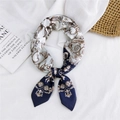 Elegant navy blue and cream silk square scarf with vintage baroque floral patterns - French Pattern Navy / 70cm