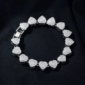 Luxury silver-toned heart-shaped link bracelet fully paved with sparkling white rhinestones - Silver / 20cm