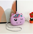 Detail of purple unicorn crossbody bag with silver twisted rope strap and star decoration - Light Purple