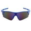 Blauwe sportzonnebril met reflecterende glazen en rode details op het montuur - Matblauw Frame Blauwe Spiegelende Lens C3