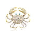 Spilla a granchio dorata con strass AB colorati e occhi con pietre preziose verdi - Bianco