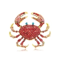 Spilla a forma di granchio dorata con strass rossi, rosa e blu e riflesso a specchio - Rosso