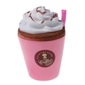 Pink slow rebound squishy coffee cup toy with cream topping and Lucio Squeezies logo - Pink Cream Cup