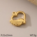 Gold stainless steel heart pendant with wings, 21x23mm jewelry charm DIY component - Heart with Wings (KLJ065-Z)