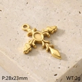 Goldener Vintage Edelstahl Kreuzanhänger 28x23mm für DIY Schmuckherstellung - Gemustertes Dekoratives Kreuz (KLJ5637-Z)