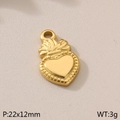 Golden heart crown pendant in stainless steel, measuring 22x12mm for jewelry making - Crown Heart Pendant (KLJ8697-Z)
