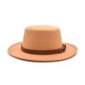 Cappello gambler classico in feltro di lana cammello con nastro marrone e fibbia in metallo - M(56-58cm) / Cammello
