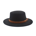 Dettaglio cappello in feltro nero con fascia in camoscio marrone e fibbia dorata tonda - M(56-58cm) / Nero