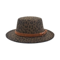 Detail of leopard print flat top wool hat with tan suede band and gold metal buckle - M(56-58cm) / Army Green