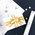 White Christmas wrapping paper with silver reindeer print and champagne gold ribbon bow - White Silver Reindeer / 50*70cm 1 Sheet