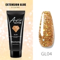 Dettaglio macro del gel per unghie glitter GL04 in tubetto da 15ml con swatch dorato - Gel Allungamento Glitter 04 (GL04)