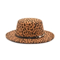Cappello fedora leopardato a tesa piatta con fascia in pelle nera e fibbia d'oro - M (56-58cm) / Cachi