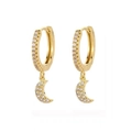 Orecchini a cerchio dorati con ciondoli a mezzaluna in zircone scintillante stile vintage - Luna Dorata