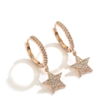 Rose gold hoop earrings with sparkling star pendant featuring pavé-set crystals - Rose Gold Star Hoop