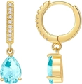 Orecchini a goccia dorati con pietra azzurra e zirconi incastonati a micro-pavé - Marzo Blu Chiaro