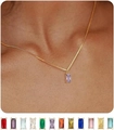 18k gold plated birthstone necklace featuring a minimalist purple rectangle gemstone pendant - August Peridot Green
