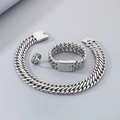 Set de cadena cubana de acero plateado que incluye collar, pulsera y anillo - Conjunto de 3 Piezas Color Acero / Talla 8