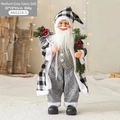 Babbo Natale grigio con cappello a scacchi e occhiali dorati per decoro natalizio, 65cm - Grigio Modello A Medio