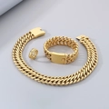 Conjunto de joyas de cadena cubana dorada con collar, pulsera y anillo para hombre - Juego de 3 Piezas Dorado / Talla 8
