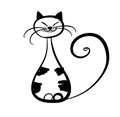Japanese style ceramic cat plate with black and white cartoon kitten illustration - Slender Cat