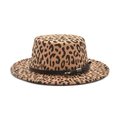 Chapeau fedora en laine à imprimé léopard avec large bord et ceinture noire à boucle - M (56-58cm) / Chameau
