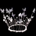 Elegant white butterfly crown with pearls and mesh lace for birthday cake decoration - White Wire Butterfly Pearl Round