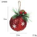 Sparkly red Christmas ball with white snowflakes, pine needles and a natural twine hanger - Red
