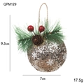 Pallina di Natale glitter champagne con pigna e bacca, dettagli misure 7x9,5 cm - Champagne