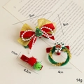 Set di 3 fermagli per capelli natalizi con fiocco, ghirlanda e pompon in rosso e verde - Stile A Fiocco Corona Pompon Set di 3 / 3 pezzi/cartoncino