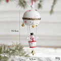 Christmas hot air balloon ornament with snowman and golden bells, height 15.5cm - Large White Snowman Hot Air Balloon