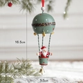 Green Nordic metal Christmas hot air balloon hanging ornament with Santa Claus basket - Large Green Santa Hot Air Balloon