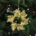 Golden maple leaf wreath Christmas tree ornament with metallic finish and gold hanging string - Wreath Style