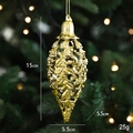 Golden teardrop Christmas tree ornament with intricate hollow leaf texture carving, 15cm - Conical Ball