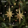Stella di Natale dorata a otto punte con glitter e cordino rosso su un albero - 2 Pezzi/Set / Oro