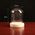 Mini preserved flower glass dome with wood base, size 6.5cm diameter and 8cm height - 6.5x8cm Raw Wood Flat Base
