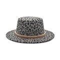 Dettaglio del cappello fedora leopardato con fascia intrecciata marrone e perline oro - M(56-58cm) / Grigio