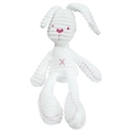 Close-up of white corduroy plush rabbit showing pink embroidered details and texture - Corduroy / Rabbit / White