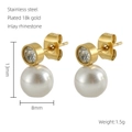 Detalle de pendiente de perla en acero inoxidable chapado en oro 18k con dimensiones - Dorado