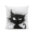 Minimalistischer weißer Kissenbezug mit handgezeichneter Illustration einer bösen Katze - Katze mit struppigem Fell