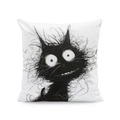 Quadratischer Kissenbezug in Weiß mit schwarzer Katzen-Illustration für Sofa-Dekoration - Faule schwarze Katze