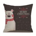 Detail of Christmas polar bear pillowcase with red scarf on linen fabric background - 18x18 Inch / 08/Polar Bear