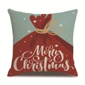 Detail of Christmas linen pillowcase showing a red gift bag design and snowflake patterns - 18x18 Inch / 14/Red Gift Bag
