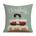 Christmas linen throw pillow cover with Santa Claus and snowflake pattern on teal - 18x18 Inch / 15/Chimney Santa