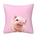 Close-up of pink square pillowcase featuring a cute hand-drawn cartoon pig illustration - 07 Piglet