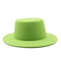 Detail view showing neon green wool felt boater hat texture and stitching craftsmanship - M(56-58cm) / Fluorescent Green